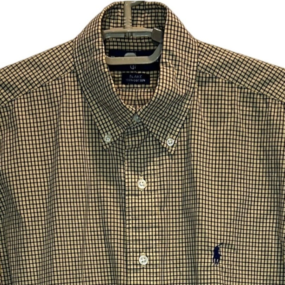 Ralph Lauren Blake Button Down Shirt Small Yellow Navy Check Short Sleeve Cotton